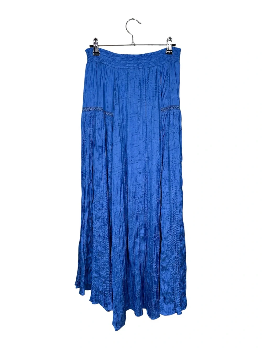 Maje Satin Effect Pleated Blue Midi Skirt